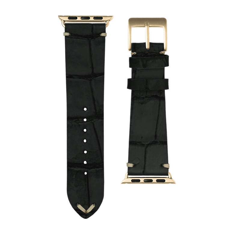 Alligator Vintage Leder Armband in Schwarz - bracebuds